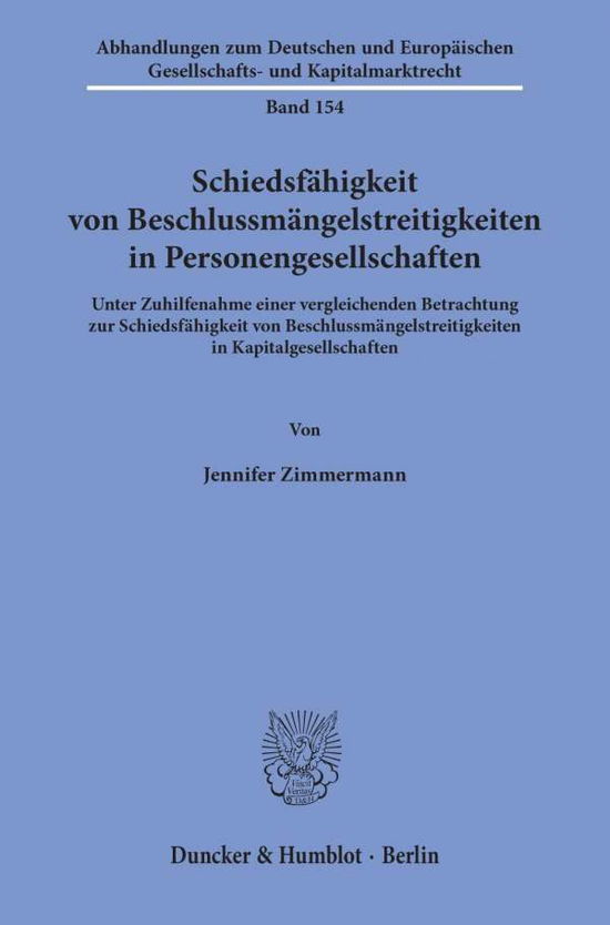 Cover for Zimmermann · Schiedsfähigkeit von Beschlu (Buch) (2020)