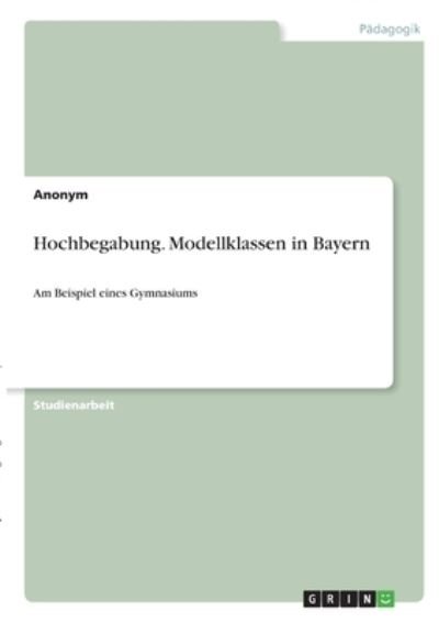 Cover for Anonym · Hochbegabung. Modellklassen in B (N/A)