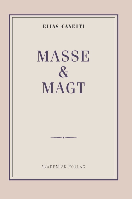 Masse og magt - Elias Canetti - Bøger - Akademisk Forlag - 9788750052685 - 1. oktober 2019