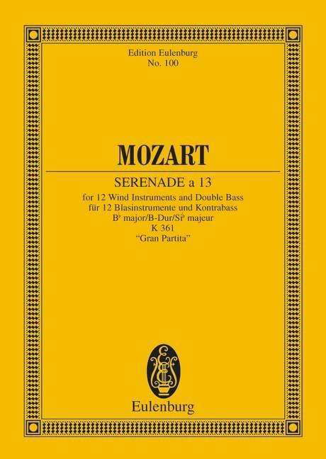 Cover for Wolfgang Ama Mozart · Serenade a 13 No 10 B Flat Major Kv 361 (Taschenbuch) (1986)