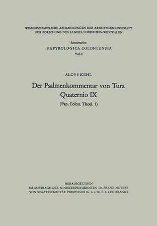 Cover for Aloys Kehl · Der Psalmenkommentar Von Tura (Paperback Book) [Softcover Reprint of the Original 1st 1964 edition] (1964)