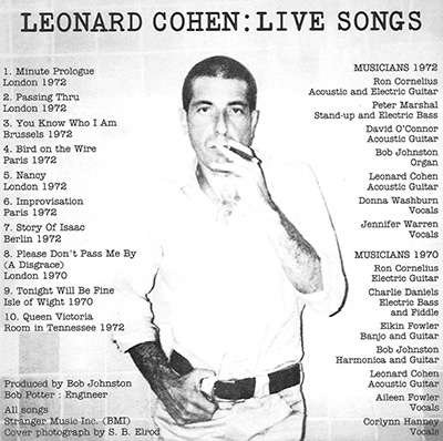 Live Songs - Leonard Cohen - Musikk - 1SMJI - 4547366289688 - 25. januar 2017