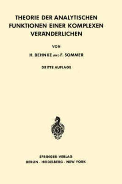 Cover for H. Behnke · Theorie Der Analytischen Funktionen Einer Komplexen Veranderlichen (Hardcover Book) [3rd edition] (1976)