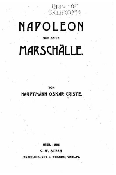 Cover for Oskar Criste · Napoleon und seine Marschalle (Paperback Bog) (2016)