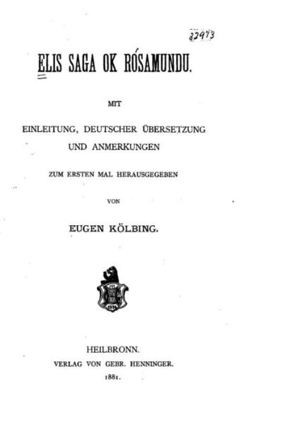 Cover for Eugen Kolbing · Elis saga ok Rosamundu (Paperback Book) (2016)