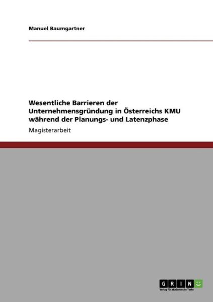 Cover for Baumgartner · Wesentliche Barrieren der U (Book) [German edition] (2008)