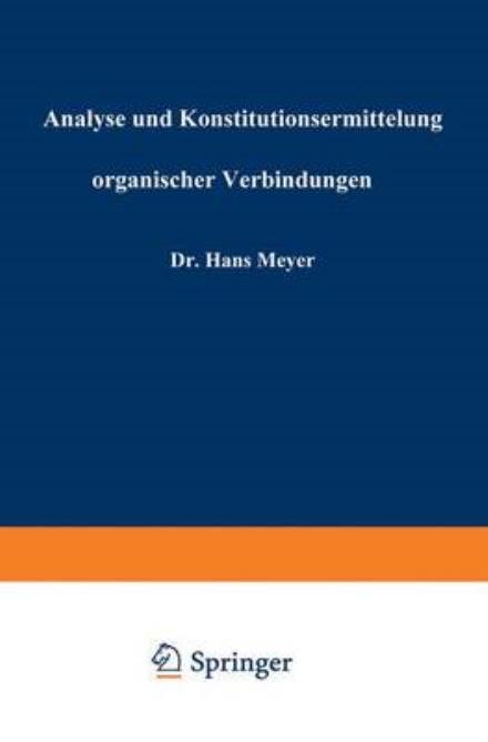 Cover for Meyer  Hans · Analyse Und Konstitutionsermittelung or (Paperback Bog) (1909)