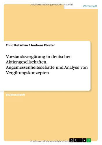 Cover for Andreas Forster · Vorstandsvergütung in deutschen Aktieng (Book) [German edition] (2013)