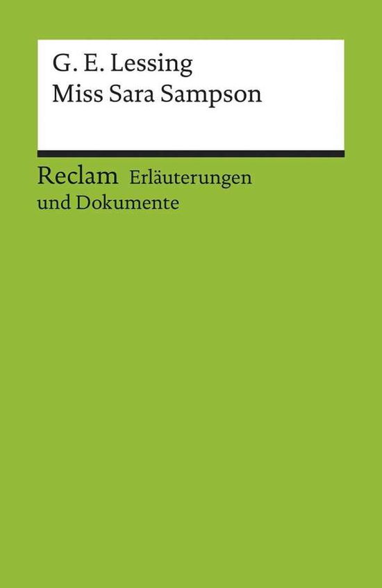 Cover for Gotthold Ephraim Lessing · Reclam UB 08169 Lessing Miß Sara.Erläut (Buch)