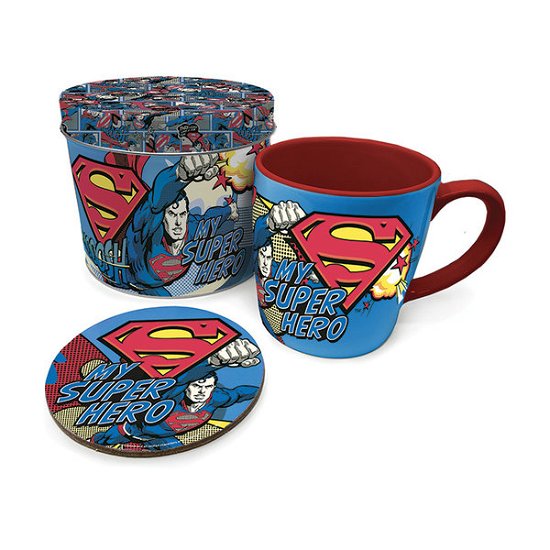 Dc Comics - Mug + Dessous De Verre En Boite En Metal Superman Mon Super Heros - Mokken - Fanituote - DC COMICS - 5050293854694 - perjantai 2. lokakuuta 2020