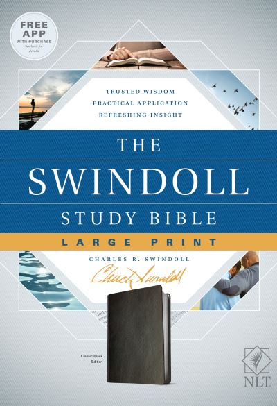 Cover for Charles R. Swindoll · NLT Swindoll Study Bible, Large Print, Black, The (Leather Book) (2018)