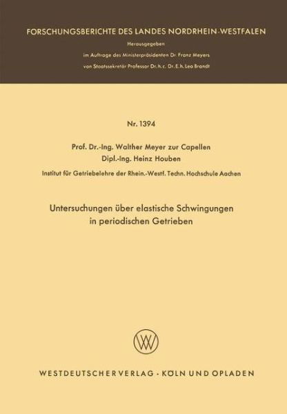 Cover for Walther Meyer Zur Capellen · Untersuchungen UEber Elastische Schwingungen in Periodischen Getrieben (Taschenbuch) [1964 edition] (1964)