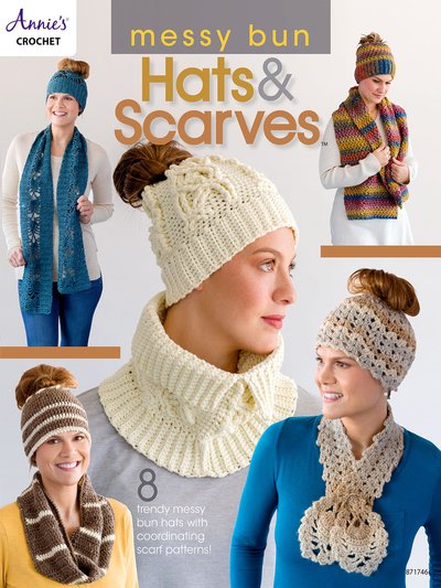 Cover for Annie's Crochet · Messy Bun Hats &amp; Scarves: 8 Trendy Messy Bun Hats with Coordinating Scarf Patterns! (Paperback Bog) (2019)