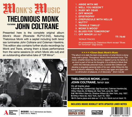 Cover for Thelonious Monk &amp; John Coltrane · Monks Music (Feat. John Coltrane) (+5 Bonus Tracks) (CD) [Limited edition] [Digipak] (2020)