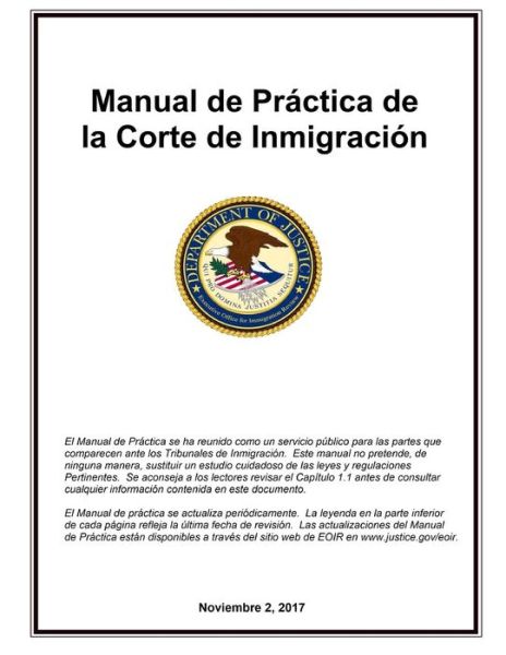 Cover for Department of Justice · Manual de Practica de la Corte de Inmigracion (Taschenbuch) (2018)