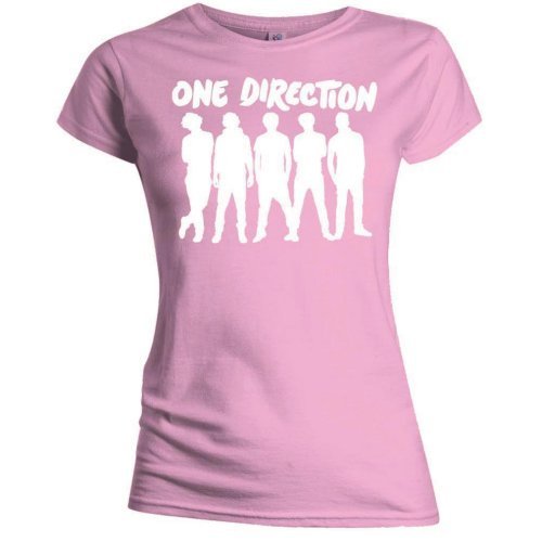 One Direction Ladies T-Shirt: Silhouette White on Pink (Skinny Fit) - One Direction - Produtos - Global - Apparel - 5055295342699 - 