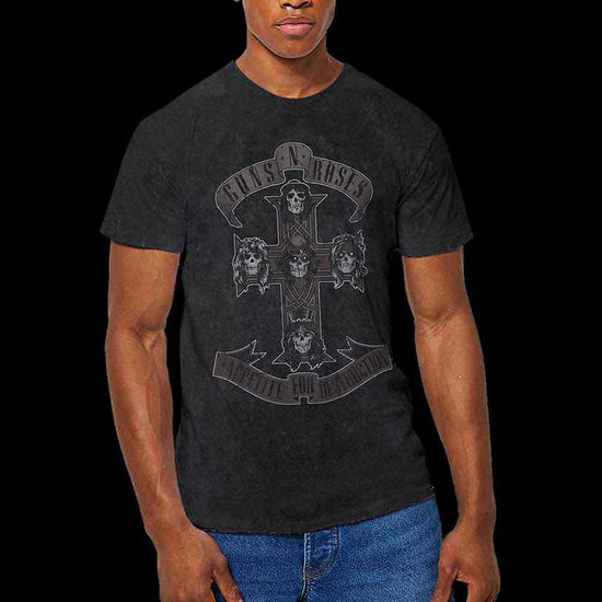 Guns N' Roses Unisex T-Shirt: Monochrome Cross (Dip-Dye On Black) (Wash Collection) - Guns N' Roses - Produtos - - 5056368669699 - 7 de junho de 2021