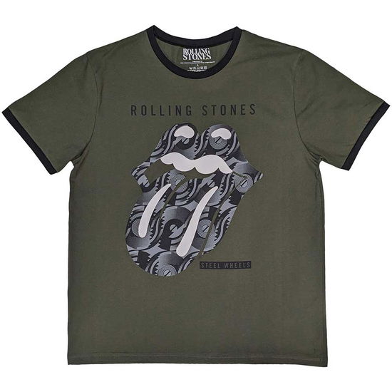 Cover for The Rolling Stones · The Rolling Stones Unisex Ringer T-Shirt: Black &amp; White Tongue (Khaki Green) (CLOTHES) [size S] (2023)