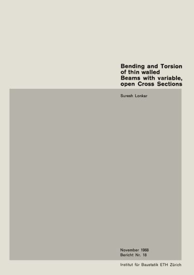 Cover for Suresh Lonkar · Bending and Torsion of Thin Walled Beams with Variable, Open Cross Sections (Pocketbok) [1968 edition] (1968)