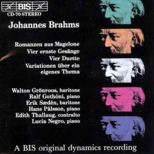 Songs from Magelone - Brahms / Saeden / Thallaug / Palsson / Negro - Musikk - BIS RECORDS - 7318590000700 - 22. september 1994