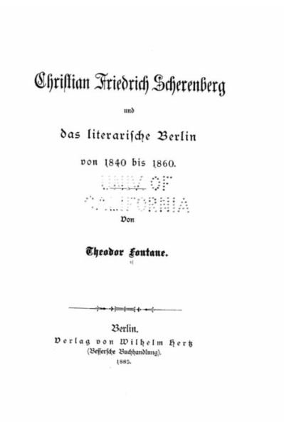 Cover for Theodor Fontane · Christian Friedrich Scherenberg Und Das Literarische Berlin Von 1840 Bis 1860 (Paperback Book) (2015)