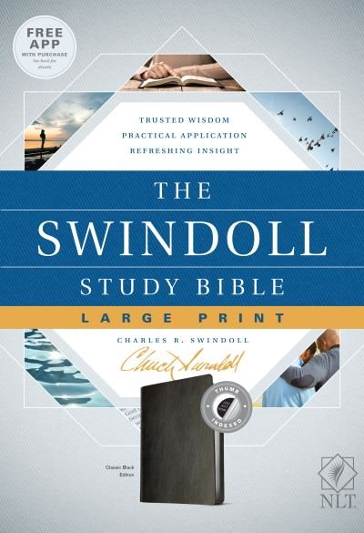 Cover for Charles R. Swindoll · NLT Swindoll Study Bible, Large Print, Black, Indexed, The (Leather Book) (2018)