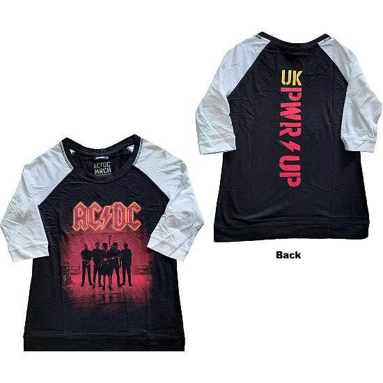 AC/DC Ladies Raglan T-Shirt: PWR-UP UK (Back Print) - AC/DC - Koopwaar -  - 5056561019703 - 