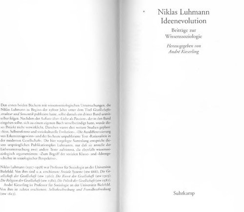 Cover for Niklas Luhmann · Suhrk.tb.wi.1870 Luhmann.ideenevolution (Bok)