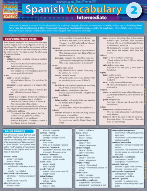 Cover for Inc. BarCharts Publishing · Spanish Vocabulary 2: Intermediate (Kort) (2011)