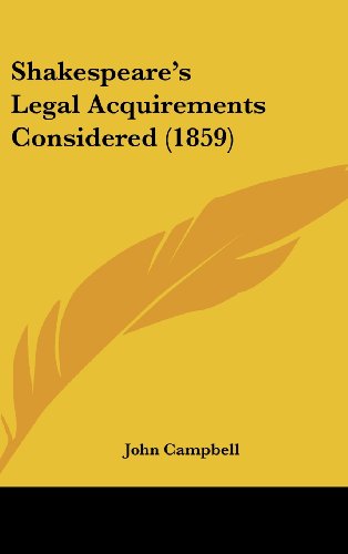 Cover for John Campbell · Shakespeare's Legal Acquirements Considered (1859) (Hardcover Book) (2008)