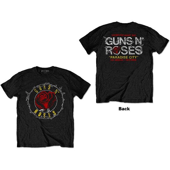 Guns N' Roses Unisex T-Shirt: Rose Circle Paradise City (Back Print) - Guns N Roses - Produtos -  - 5056561015705 - 