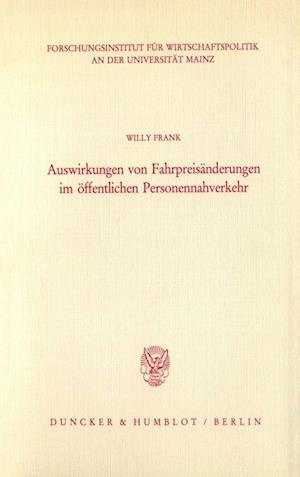 Cover for Frank · Auswirkungen von Fahrpreisänderun (Buch) (1990)