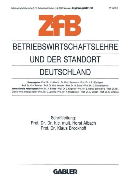 Cover for Klaus M Brockhoff · Betriebswirtschaftslehre Und Der Standort Deutschland - Zeitschrift Fur Betriebswirtschaft (Paperback Book) [1996 edition] (1996)