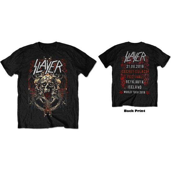 Cover for Slayer · Slayer Unisex T-Shirt: Eagle Grave 21/06/18 Iceland Event (Ex-Tour &amp; Back Print) (T-shirt) [size S] [Black - Unisex edition]