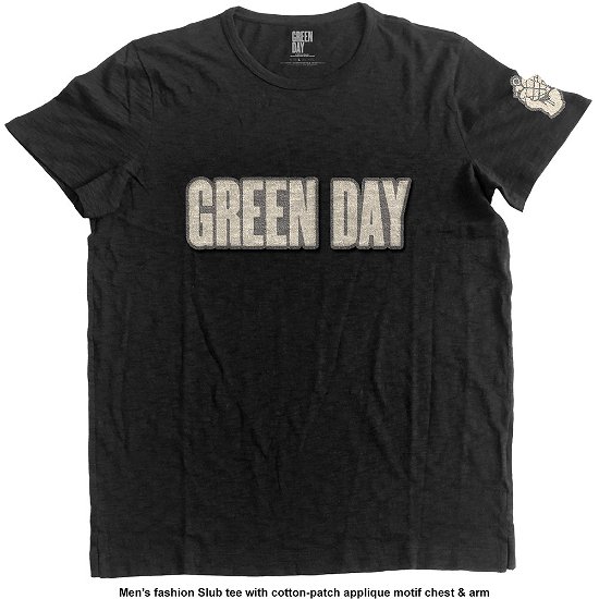 Green Day Unisex Applique T-Shirt: Logo & Grenade - Green Day - Merchandise - Unlicensed - 5055979980711 - 