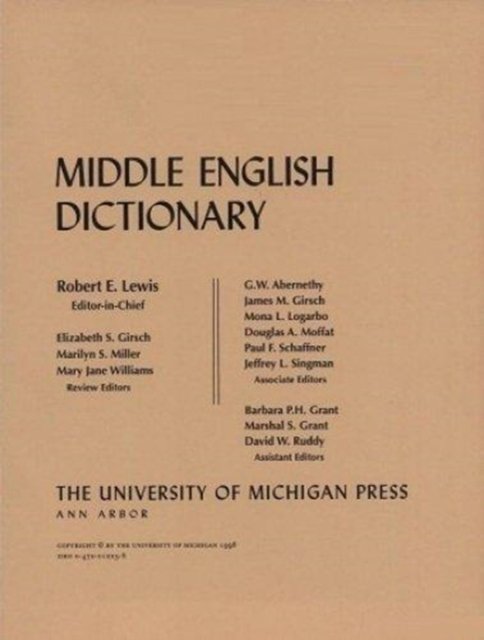 Middle English Dictionary: Q.1 - Middle English Dictionary -  - Libros - The University of Michigan Press - 9780472011711 - 31 de enero de 1985