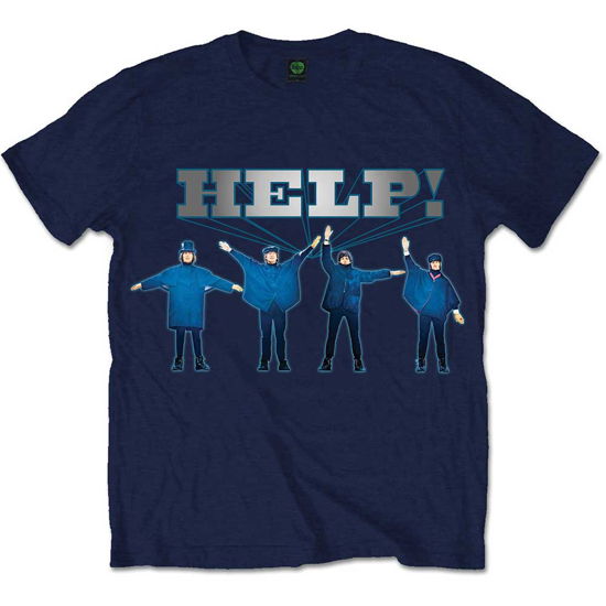 Cover for The Beatles · The Beatles Unisex T-Shirt: HELP! Silver Logo (Dusk Blue) (T-shirt) [size M] [Blue - Unisex edition] (2021)