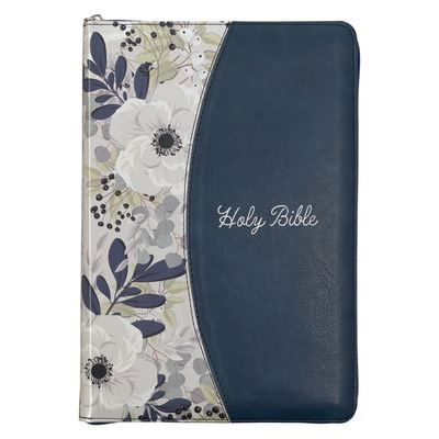 Cover for Christian Art Publishers · KJV Holy Bible, Thinline Large Print, Two-tone Blue Printed Floral Faux Leather w/Thumb index and Ribbon Marker, Red Letter, King James Version, Zipper Closure (Läderbok) (2021)