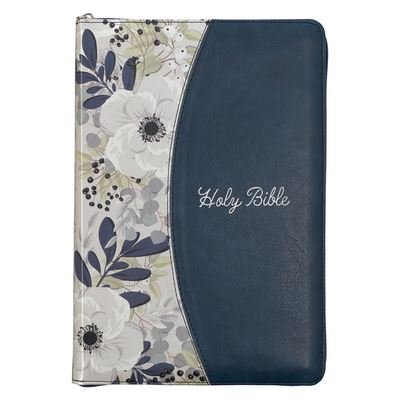 KJV Holy Bible, Thinline Large Print, Two-tone Blue Printed Floral Faux Leather w/Thumb index and Ribbon Marker, Red Letter, King James Version, Zipper Closure - Christian Art Publishers - Bøger - Christian Art Publishers - 9781642728712 - 28. december 2021