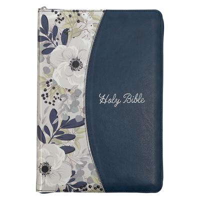 KJV Holy Bible, Thinline Large Print, Two-tone Blue Printed Floral Faux Leather w/Thumb index and Ribbon Marker, Red Letter, King James Version, Zipper Closure - Christian Art Publishers - Bøker - Christian Art Publishers - 9781642728712 - 28. desember 2021