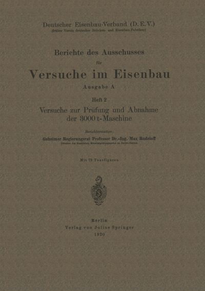 Cover for Rudelhoff · Berichte des Ausschusses fuer Versuche im Eisenbau (Book) (1920)