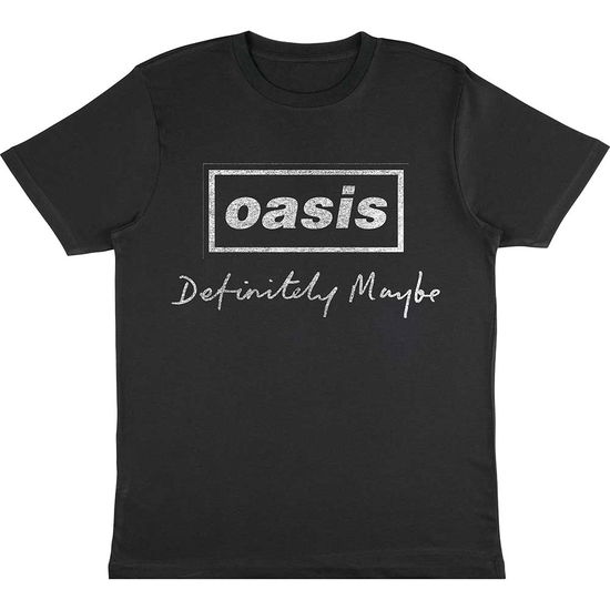 Oasis Unisex T-Shirt: Definitely Maybe Distressed Text Logo - Oasis - Gadżety -  - 5056737271713 - 6 sierpnia 2024