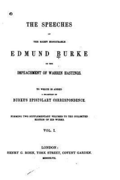 Cover for Edmund Burke · The Speeches of the Right Honourable Edmund Burke - Vol. I (Pocketbok) (2016)