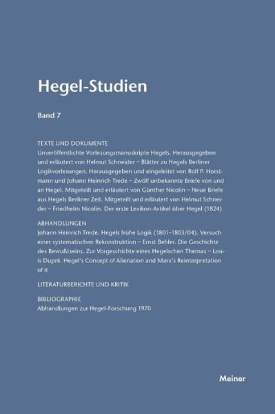 Cover for Otto Poeggeler · Hegel-Studien / Hegel-Studien Band 7 (Taschenbuch) (1972)