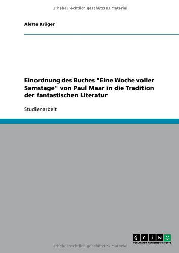 Cover for Krüger · Einordnung des Buches &quot;Eine Woch (Book) [German edition] (2013)