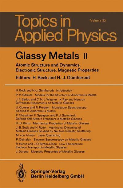 Cover for H Beck · Glassy Metals Ii: Atomic Structure and Dynamics, Electronic Structure, Magnetic Properties - Topics in Applied Physics (Paperback Book) [Softcover Reprint of the Original 1st Ed. 1983 edition] (2014)