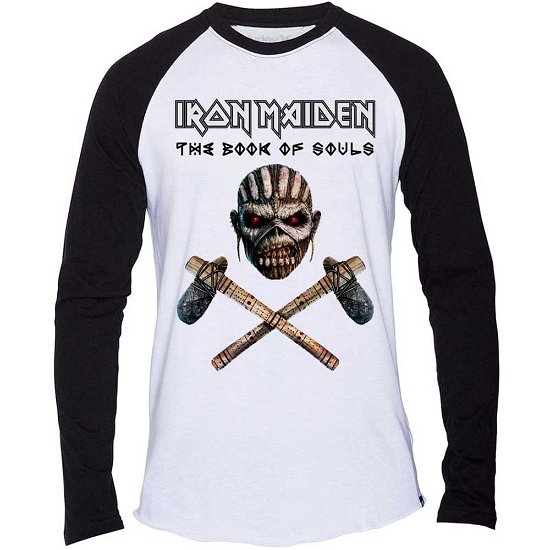 Iron Maiden Unisex Raglan Tee: Axe Colour - Iron Maiden - Produtos - Global - Apparel - 5055979966715 - 