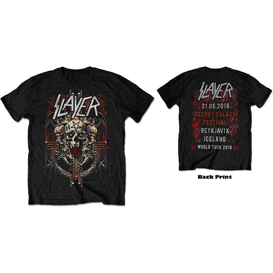 Slayer Unisex T-Shirt: Eagle Grave 21/06/18 Iceland Event (Back Print/Ex Tour) - Slayer - Koopwaar -  - 5056170667715 - 