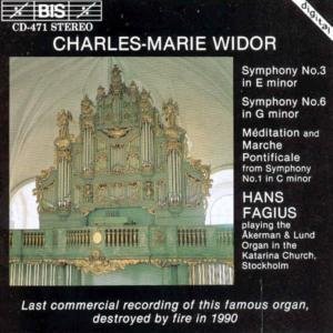 Cover for Widor / Fagius · Organ Symphonies 1,3 &amp; 6 / Meditation &amp; Marche (CD) (1994)