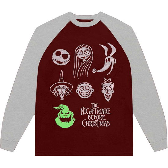 The Nightmare Before Christmas Unisex Raglan T-Shirt: Stacked Faces (Embellished) - Nightmare Before Christmas - The - Merchandise -  - 5056737254716 - 